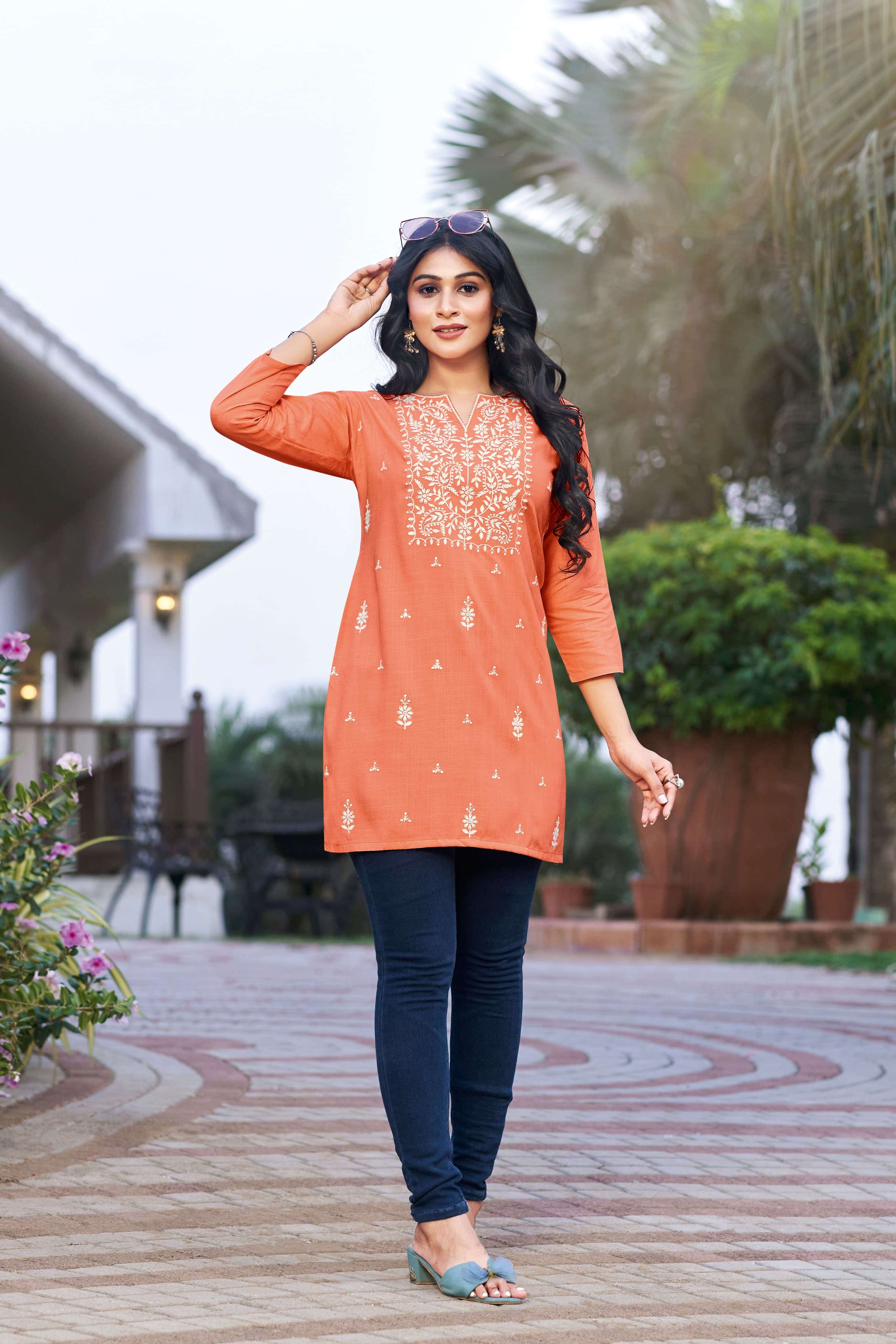 COLORS VOL 4 HEAVY REYON SLUB 16KG EMBROIDERY WORK SHORT TOP BY TIPS AND TOPS BRAND 4001
